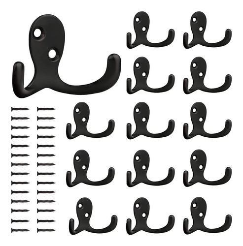 Yihata 14 Pack Wall Coat Hooks Heavy Duty Double Prong Black