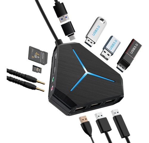 Daakro Hub Usb De 10 Puertos Hub Usb C Con Cable Largo, Lect