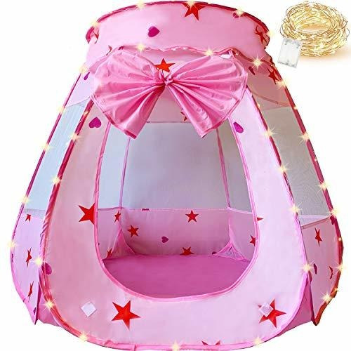 Kingbee Pink Princess Pop Up Play Tent Ball Pit Con Luces, J
