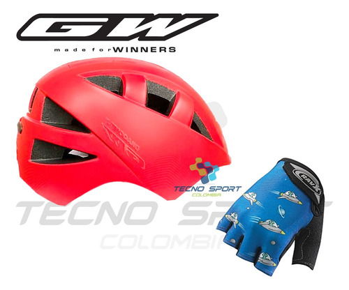 Casco Gw Dragonfly Ajustable + Guante Niño Niña Bicicleta