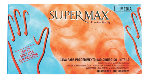 Luva Procedimento Azul Nitrílica Sem Talco C/100 Supermax