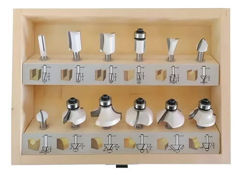 Kit De 12 Fresas Para Router Makita D-53584 De 1/4 Madera