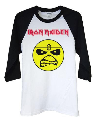 Polera Raglan 3/4 Iron Maiden Smiley Metal Abominatron