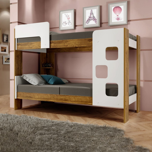 Cama Beliche Vegas Em Mdf Tigus Baby Cor Branco/ypê