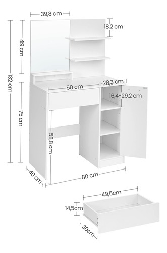 Tocador Mesa De Maquillaje Con Espejo Grande Y Cajón Blanco
