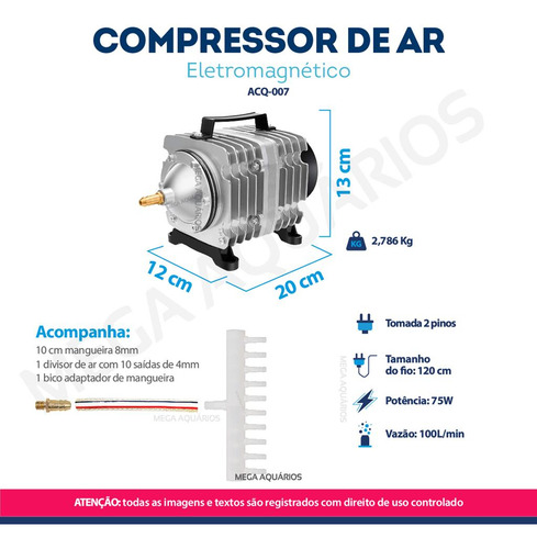 Oxigenador Ar Lago 100lmin Compressor Eletromagnético Acq007