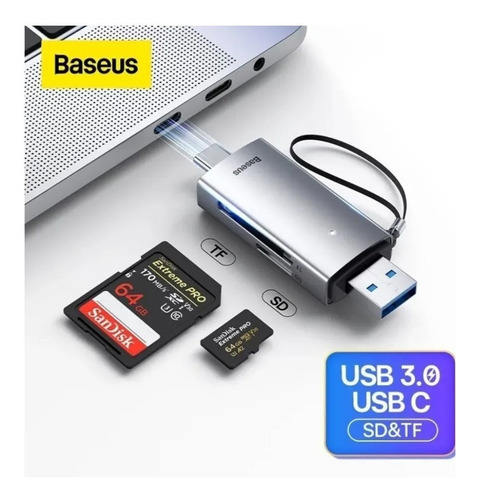 Imagen 6 de 10 de Lector De Tarjetas Baseus Sd Y Microsd Usb A 3.0 Y Usb C 3.0