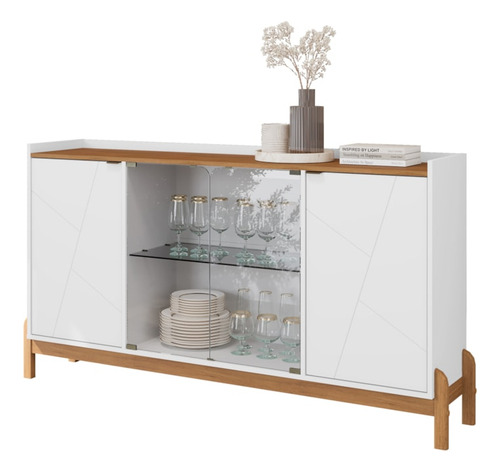Balcao Buffet 50528 Porta De Vidro 168cm Branco Cedro Dcasa