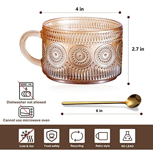 Juego De 2 Tazas De Café De Vidrio Vintage Color Ámbar, Taza
