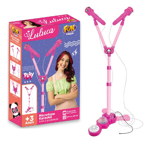 Microfone Infantil Com Pedestal Rosa Luluca F01164 - Fun