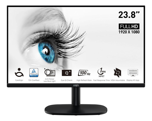 Monitor Msi Mp245v Profesional, De 23,8' Fhd, 1920 X 1080, Color Negro