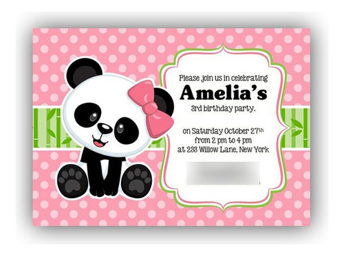 35 Invitaciones En Físico Y 1 Digital De Panda Niña