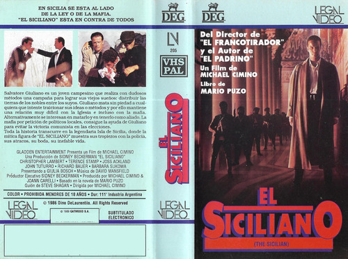 El Siciliano Vhs Christopher Lambert Terence Stamp Turturro (Usado)