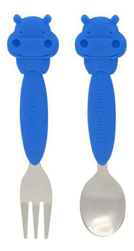 Colher E Garfo Cabo Silicone Hipo Azul - Marcus & Marcus