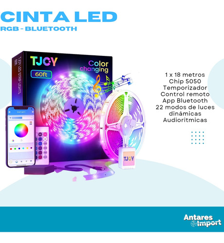 Cinta Tira Led Rgb Bluetooth 18 Metros 