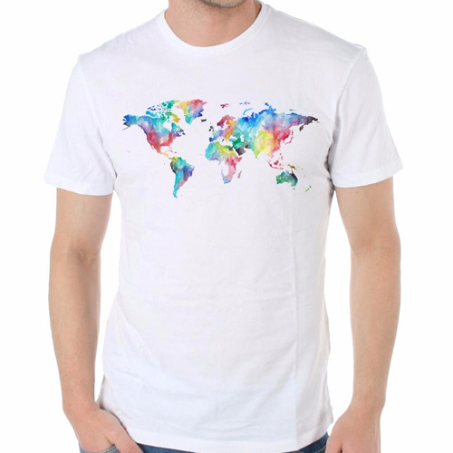 Remera De Hombre Mapa Planisferio Watercolor Plano Mundo