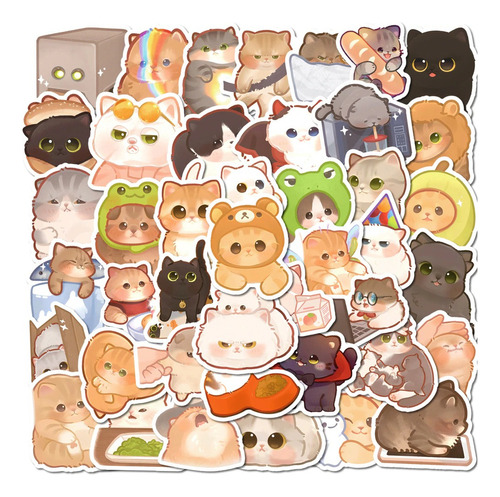 50 Stickers Gatitos Bebes Kawaii - Etiquetas Autoadhesivas