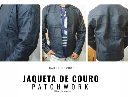 jaqueta de couro patchwork