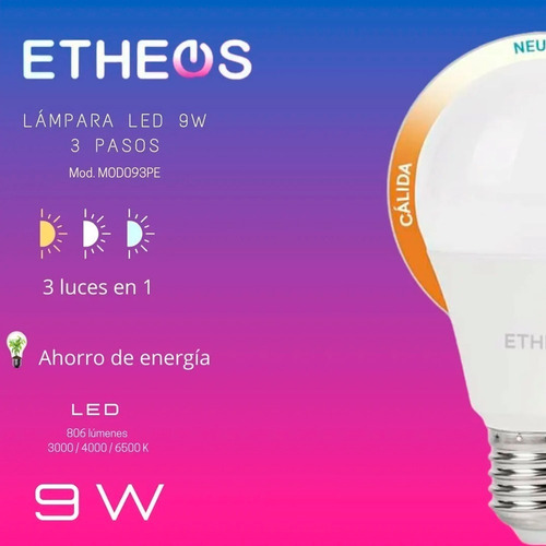 Lampara Led 9w Etheos 3 Pasos Cambia De Fría, Neutra, Cálida