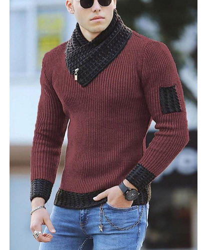 Bufanda Cuello Suéter Hombres Slim Fit Casual Cool