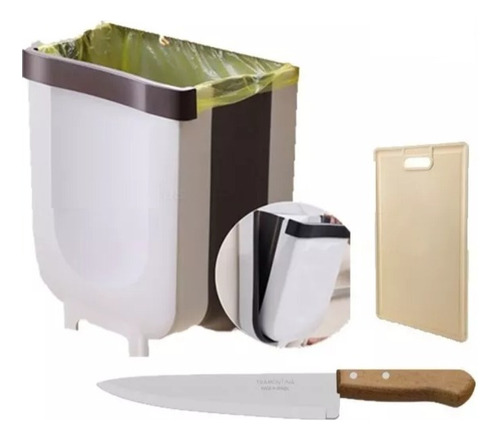 Basurero Colgable De Cocina + Cuchillo + Tabla De Picar 