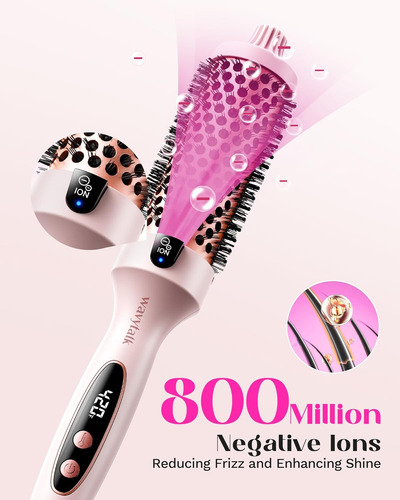 Wavytalk Cepillo Térmico Redondo Calentado 5 Ajustes De Temp Sakura Pink
