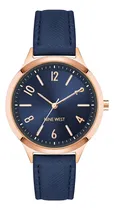 Comprar Reloj Mujer Nine West Cristal Mineral 36 Mm Nw\u002F2836rgnv Color de la correa Azul marino Color del bisel Rosa dorado Color del fondo Azul marino