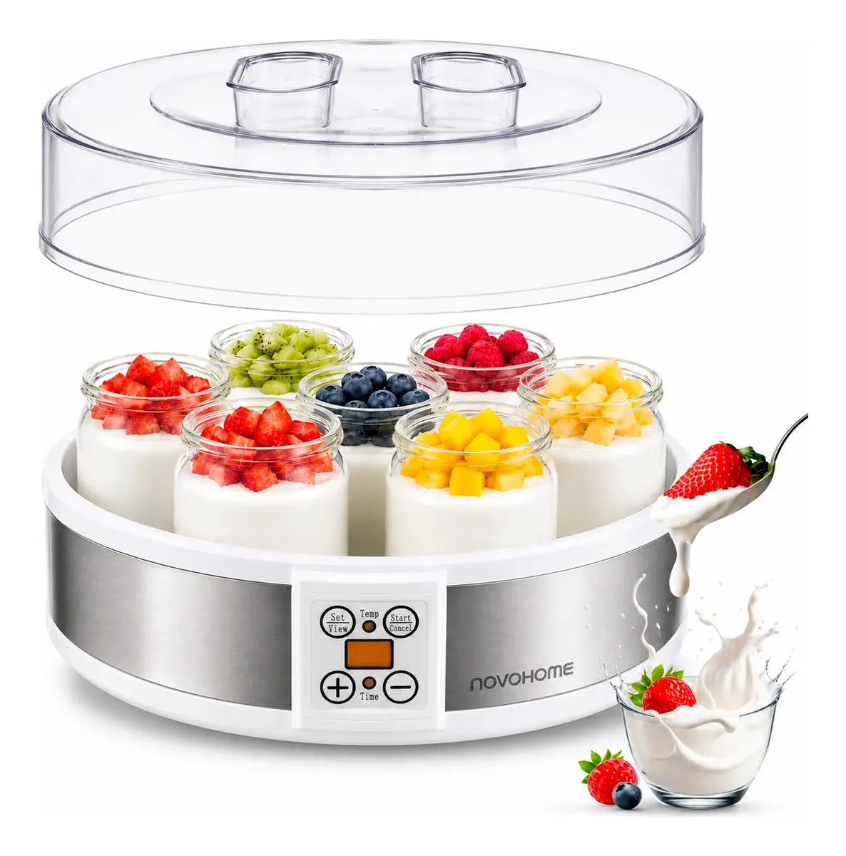 Yogurtera Eléctrica Digital Timer Programable Novohome 1.2 Litros 7 Frascos De 180ml Temperatura Regulable