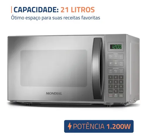 Micro-ondas Mondial 21L 1200W MO-01-21-E Espelhado | Frete grátis