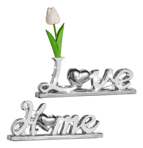 Decoración De Mesa Love Home, Bloque De Letras Plata