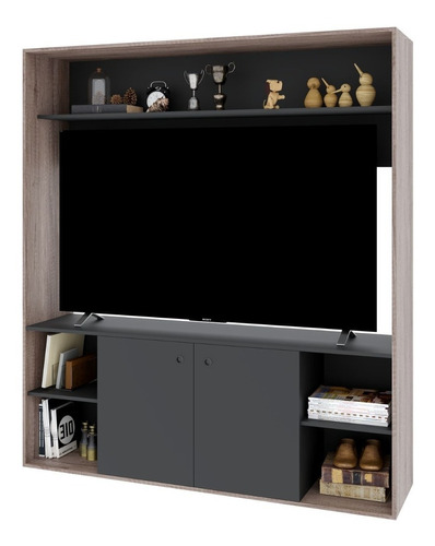 Modular Rack Centro Entretenimiento Panel Led Tv Melamina + Sin Cargo Capital Federal Color Nebraska Con Negro