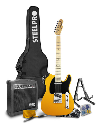 Paquete Guitarra Electrica Jethro Series By  steelpro 027 Color Amarillo Material del diapasón Maple Orientación de la mano Diestro