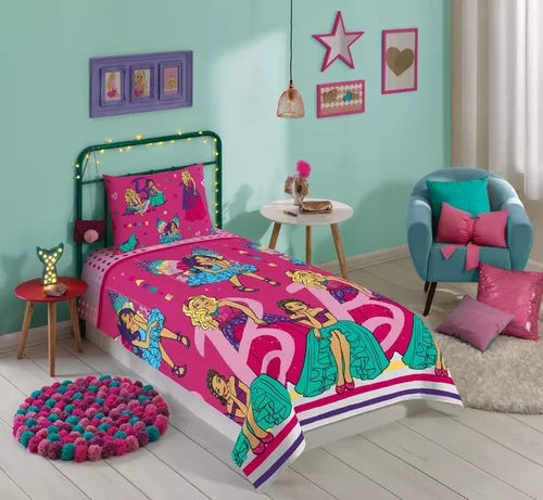 Kit Infantil Barbie Edredom + Jogo Cama + Almofada + Boneca