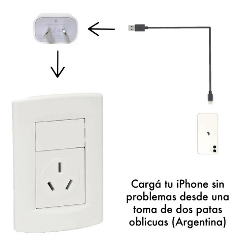 Imagen 8 de 10 de Cargador Usb Patas Oblicuas Argentina Compatible iPhone iPod