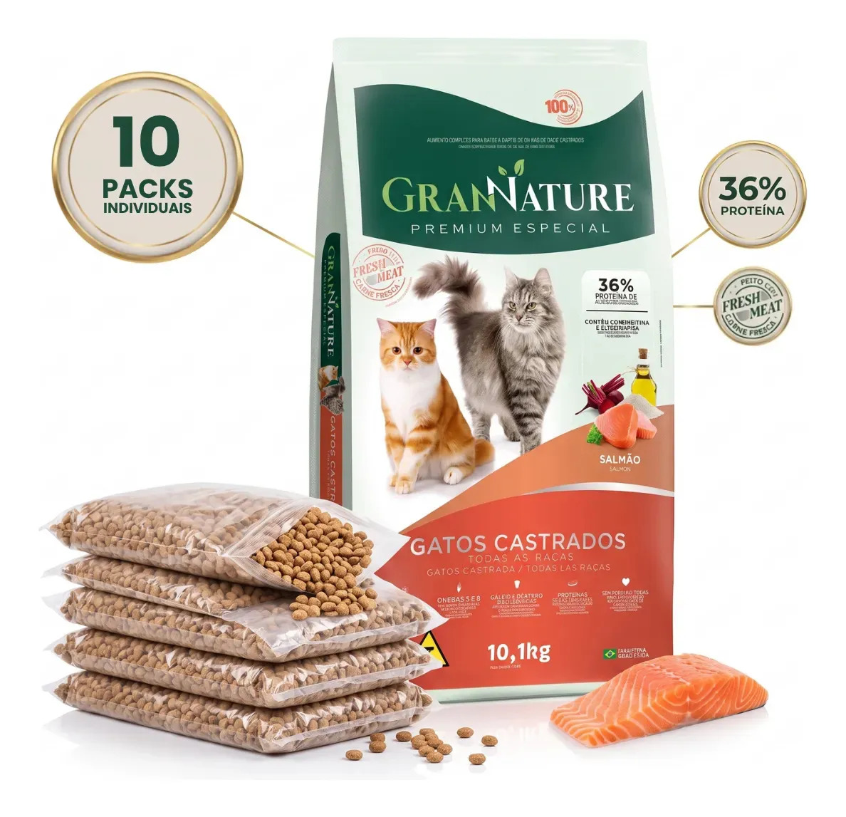 Ração Seca GranNature Premium Especial para Gatos Castrados Adultos de Salmão 10,1 kg