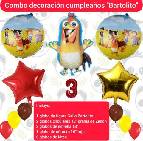 Set 12 Globos Decoración Cumpleaños Granja Gallo 