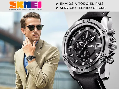 Reloj Hombre Skmei 9156 Cuero Ecologico Cronografo Elegante