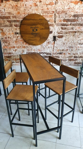 Imagen 5 de 10 de Mesa Barra Cervecera Industrial 120x40x105 + 4 Taburetes
