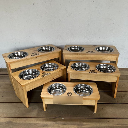 Comedor Comederos Para Perros Y Gatos En Madera Talla M