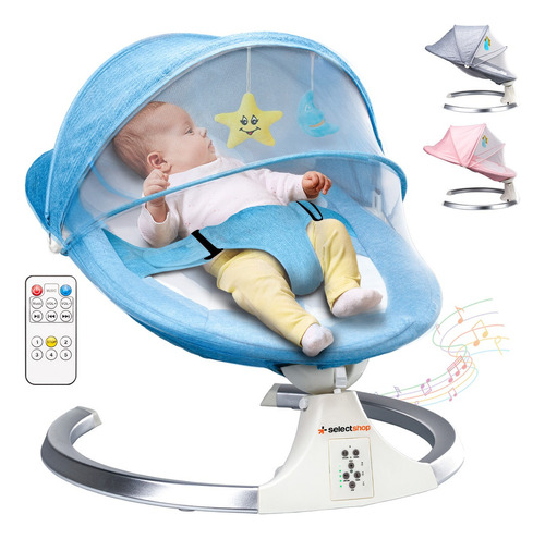 Mecedora Electrica Para Bebe Moises Cuna Columpio Mosquitero Color Azul