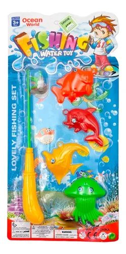 Juego De Pesca Peces Caña Juguete Niños Blister Oferta 5pzs