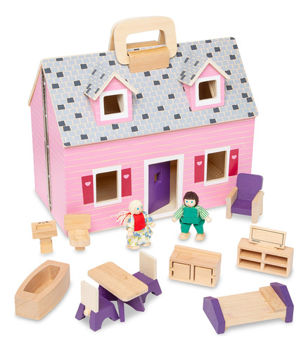 Casa De Muñecas Portátil Fold And Go Con Personajes Y Mueble