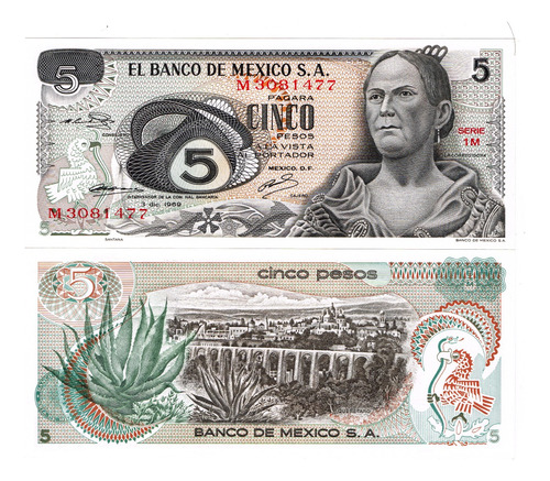 Billete De Mexico $5 Pesos Josefa O. Nuevo Sin Circular 1969