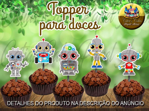 50 Topper Tags Para Doces Robôs Robô