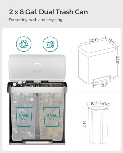 Cubo De Basura Con Doble Compartimento De Acero Inoxidable 6