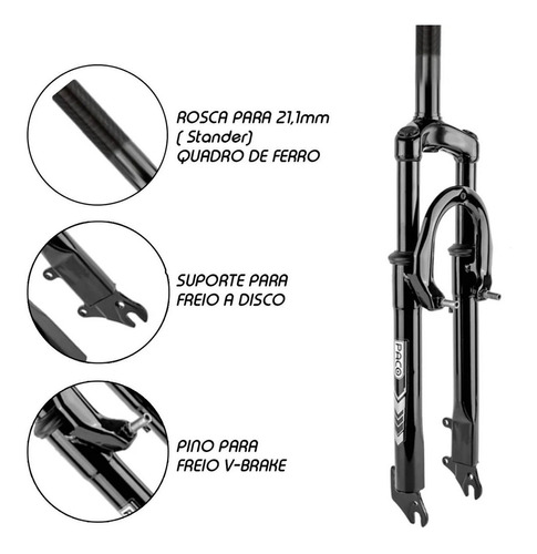 Garfo Amortecedor Bike Aro 26 V-brake Aço Suspensão 21,1mm