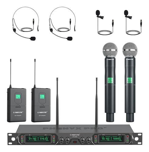 Sistema Inalambrico Micrófono Phenyx Pro 4 Canales Bodypacks Color Negro