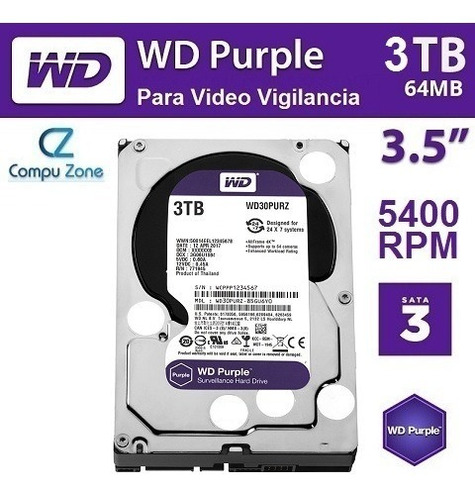 Disco Duro Western Digital Purpura 3tb Para Videovigilancia