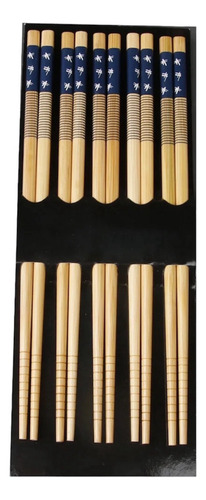 Set 5 Pares De Palillos De Madera, Diseño En Color Azul