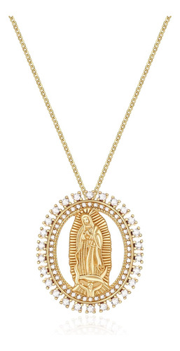 Hzman Collar De La Virgen María Chapado En Oro De 14 Para De